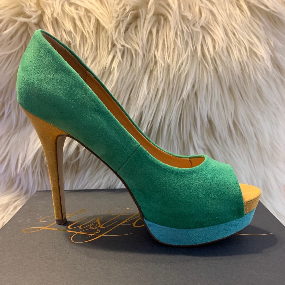Suede open toe pumps